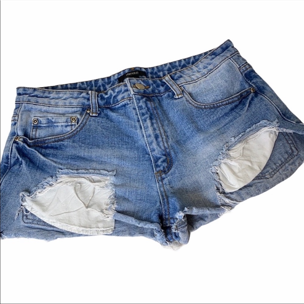 Forever 21 Distressed Blue Denim High Rise Shorts